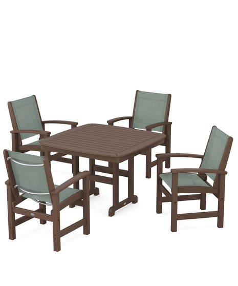 Coastal 5-Piece Dining Set features durable lumber frames and all-weather sling seats centered around a stylish table, this set easily  accommodates four.