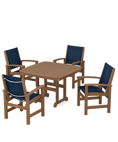 Coastal 5-Piece Dining Set features durable lumber frames and all-weather sling seats centered around a stylish table, this set easily  accommodates four.