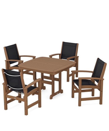 Coastal 5-Piece Dining Set features durable lumber frames and all-weather sling seats centered around a stylish table, this set easily  accommodates four.