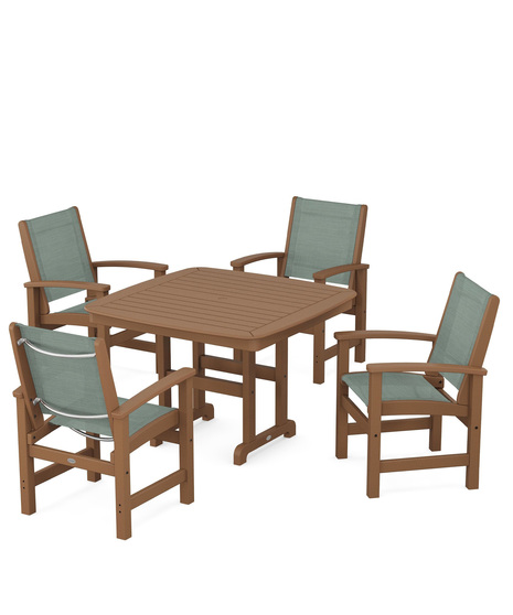 Coastal 5-Piece Dining Set features durable lumber frames and all-weather sling seats centered around a stylish table, this set easily  accommodates four.