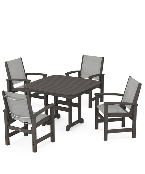 Coastal 5-Piece Dining Set features durable lumber frames and all-weather sling seats centered around a stylish table, this set easily  accommodates four.