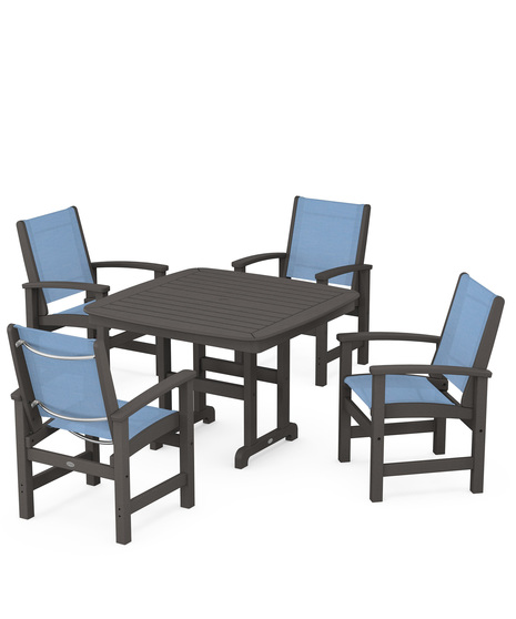Coastal 5-Piece Dining Set features durable lumber frames and all-weather sling seats centered around a stylish table, this set easily  accommodates four.