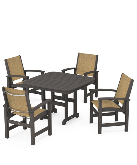 Coastal 5-Piece Dining Set features durable lumber frames and all-weather sling seats centered around a stylish table, this set easily  accommodates four.