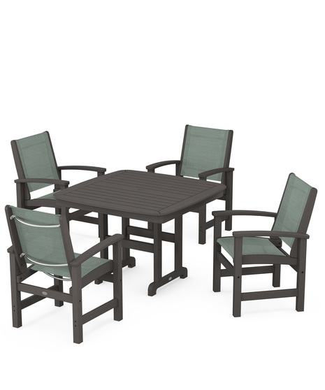 Coastal 5-Piece Dining Set features durable lumber frames and all-weather sling seats centered around a stylish table, this set easily  accommodates four.