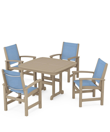 Coastal 5-Piece Dining Set features durable lumber frames and all-weather sling seats centered around a stylish table, this set easily  accommodates four.