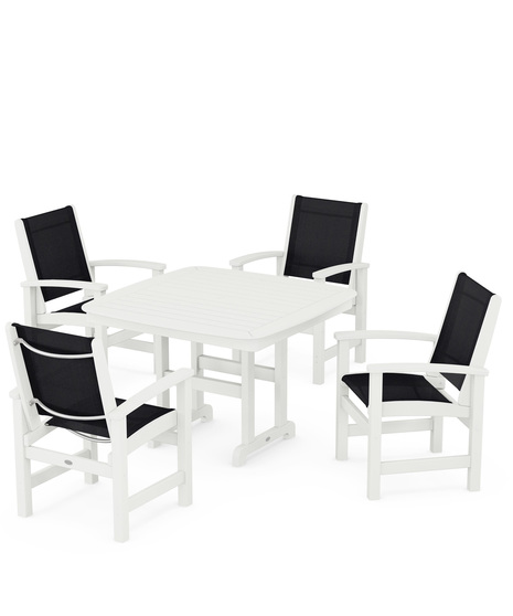 Coastal 5-Piece Dining Set features durable lumber frames and all-weather sling seats centered around a stylish table, this set easily  accommodates four.