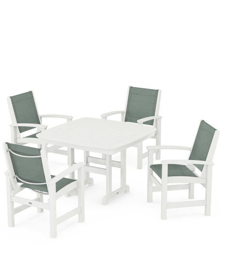 Coastal 5-Piece Dining Set features durable lumber frames and all-weather sling seats centered around a stylish table, this set easily  accommodates four.