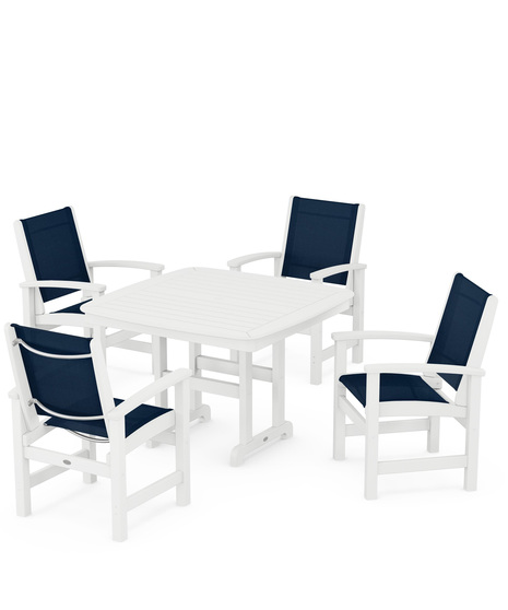 Coastal 5-Piece Dining Set features durable lumber frames and all-weather sling seats centered around a stylish table, this set easily  accommodates four.