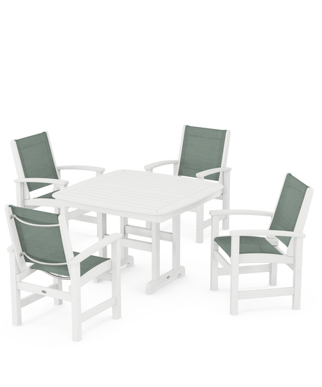Coastal 5-Piece Dining Set features durable lumber frames and all-weather sling seats centered around a stylish table, this set easily  accommodates four.