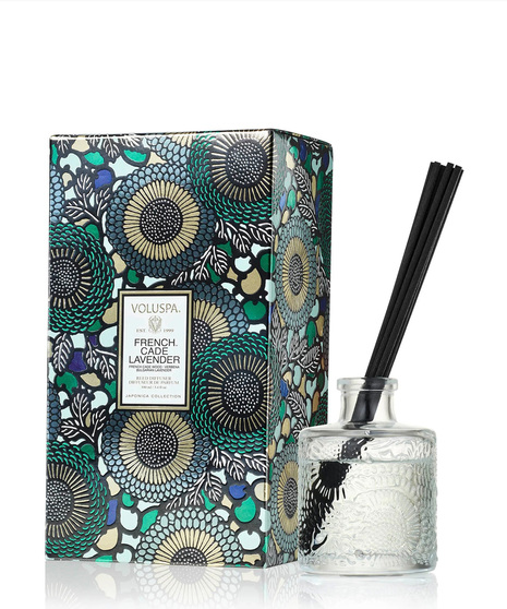 Voluspa’s fragrant diffuser oil is hand-poured into an embossed glass vessel for a subtle pop of elegant décor.  4-6 months.