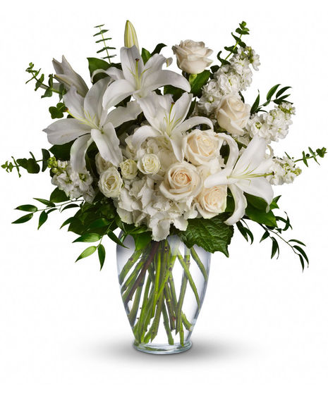 A lovely bouquet to soothe and comfort, a variety of white and peach blossoms sends your hope and strength. Beautifully.