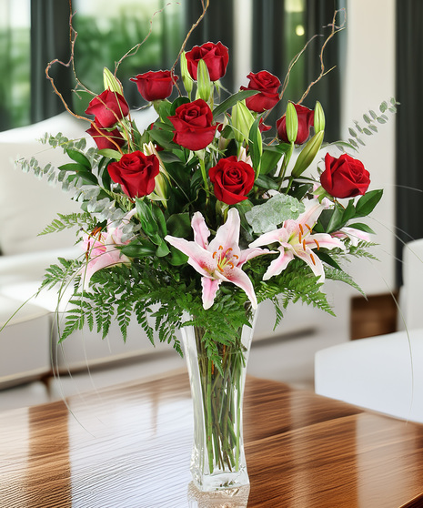 Twelve Roses & Lilies