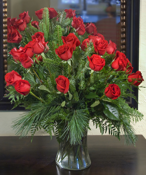 Two Dozen Christmas Roses - classic with a holiday touch