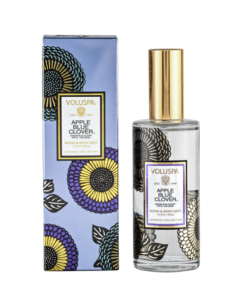 Voluspa’s fragrant room spray is hand-poured into an embossed glass vessel for a subtle pop of elegant decor.