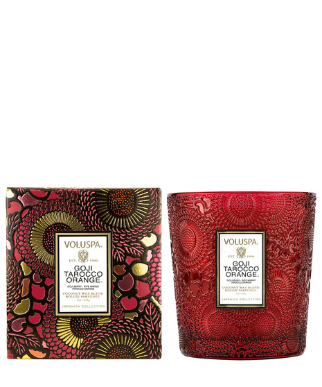 Voluspa's unique coconut wax blend is hand-poured into a 9 oz. embossed glass jar with decorative gift box.  60 hours