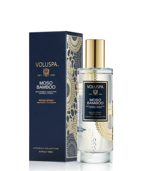 Voluspa’s fragrant room spray is hand-poured into an embossed glass vessel for a subtle pop of elegant decor.