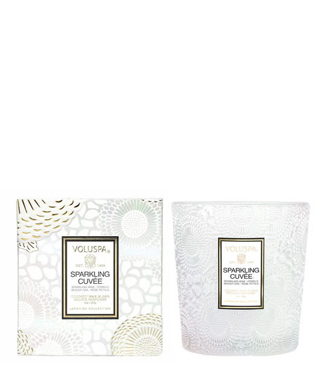 Voluspa's unique coconut wax blend is hand-poured into a 9 oz. embossed glass jar with decorative gift box.  60 hours
