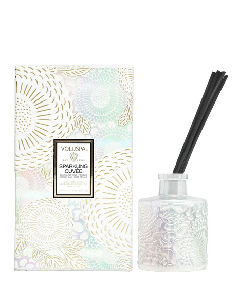 Voluspa’s fragrant diffuser oil is hand-poured into an embossed glass vessel for a subtle pop of elegant décor.  4-6 months.