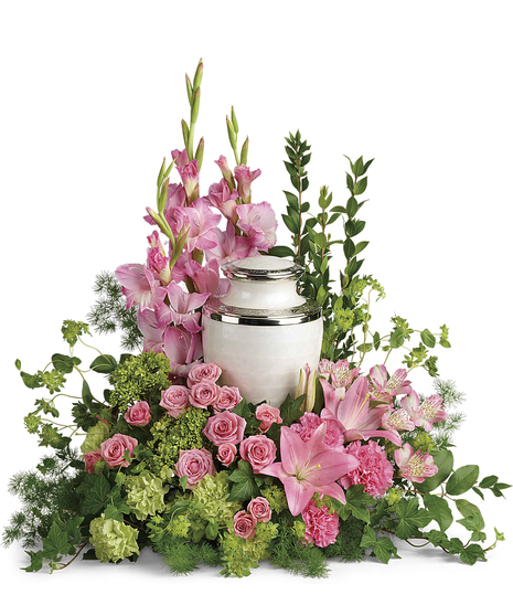 Surround the cremation urn with gorgeous, graceful pink blooms that show deep gratitude for a beautiful life.